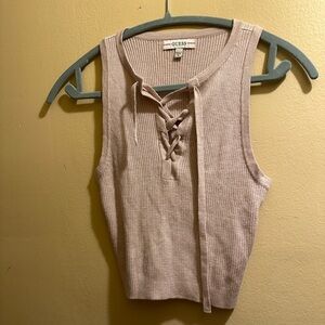 GUESS Women's Lace-Up Ribbed Tank Top - Cream